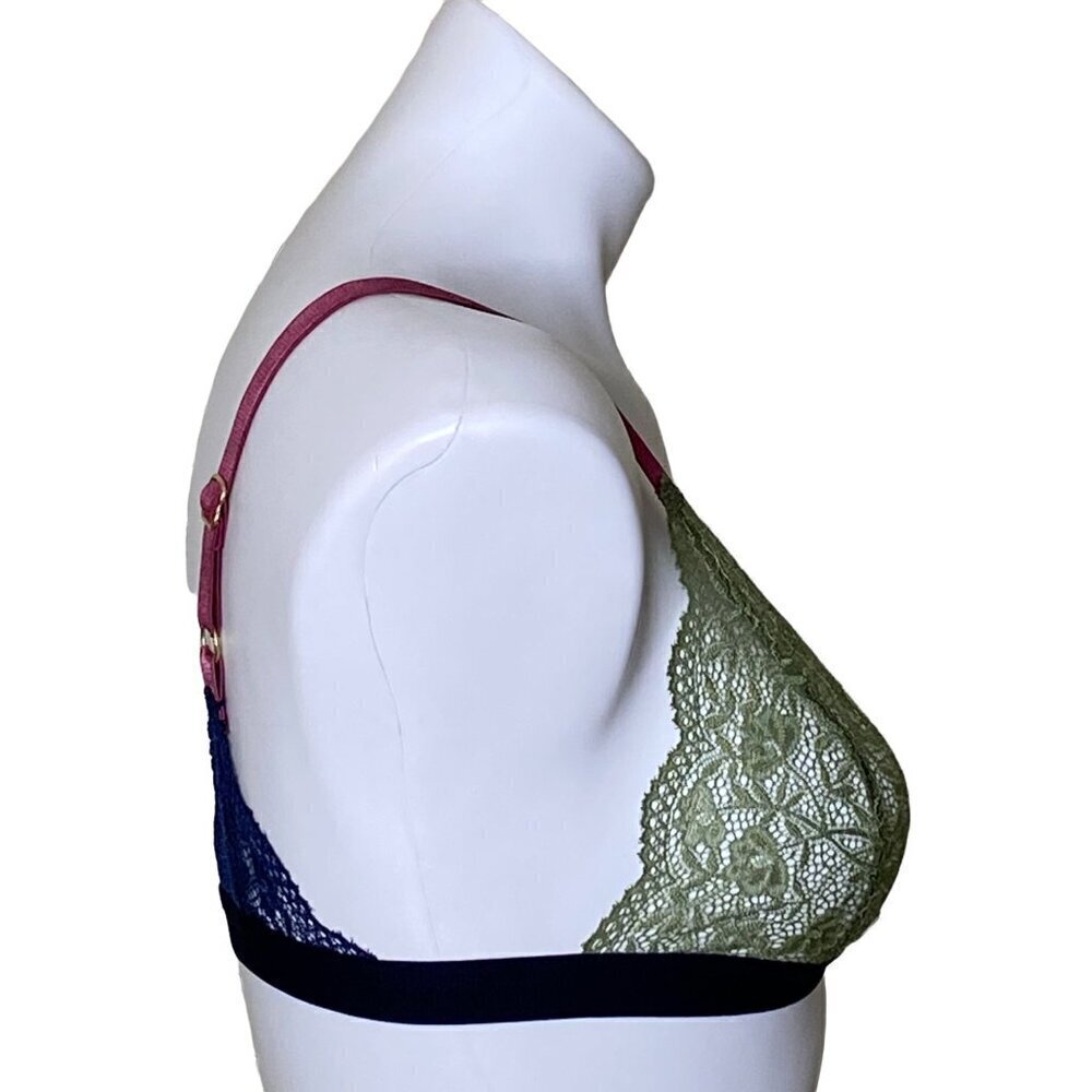 We Are We Wear NWT Evolve Recycled Lace Triangle Bralette, Khaki Navy Women's S - Picture 5 of 12